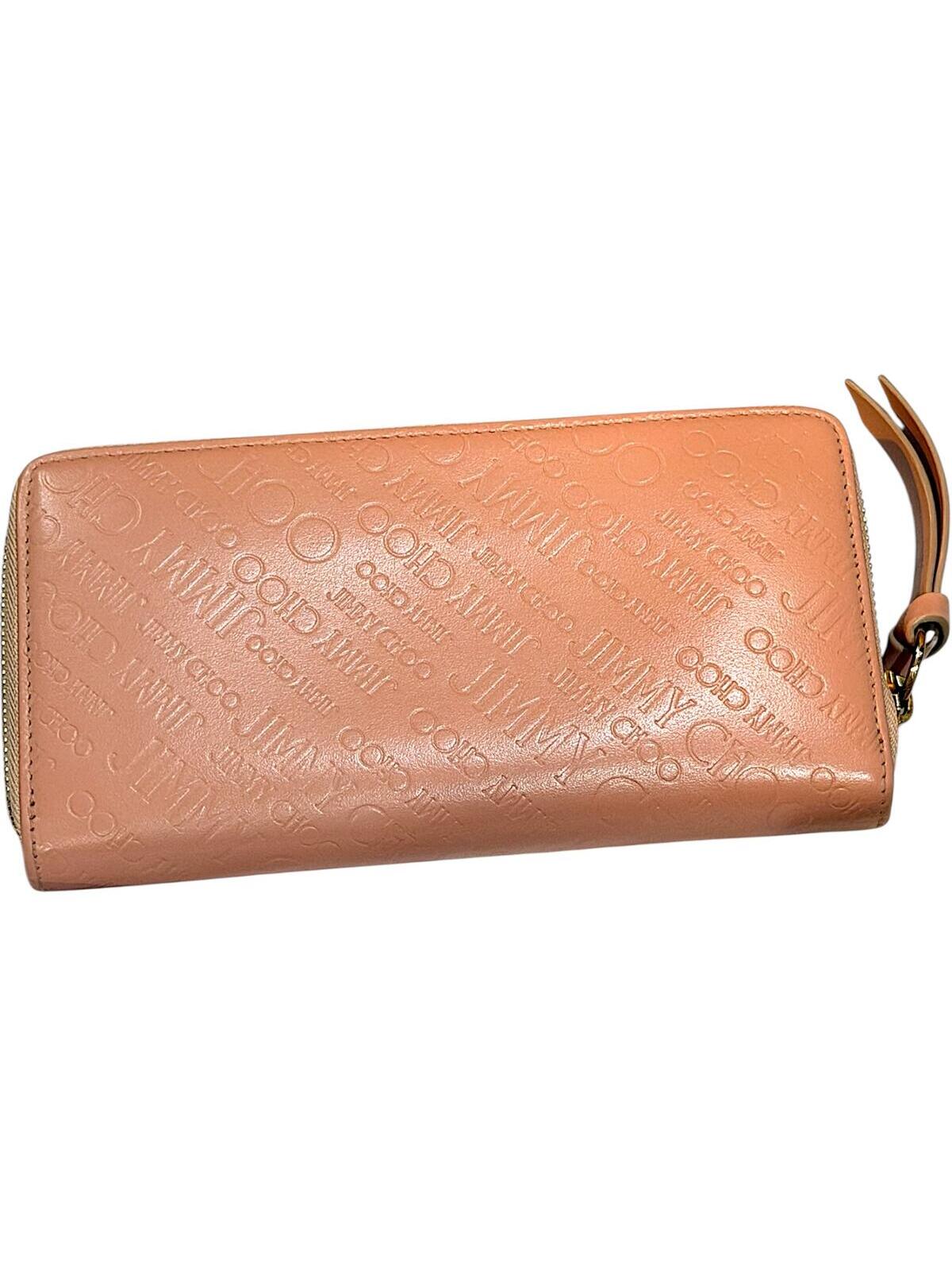 Jimmy Choo Pink Embossed Leather Zip-Around Wallet Full Inclusion